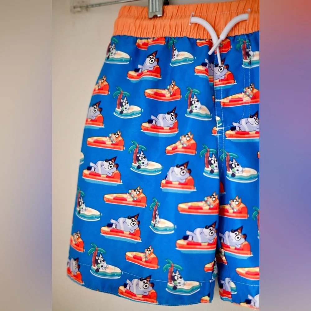 Kids Bluey Swim Trunks 3T - NWOT Boys- Blue & Orange Shorts with Liner - Picture 4 of 7